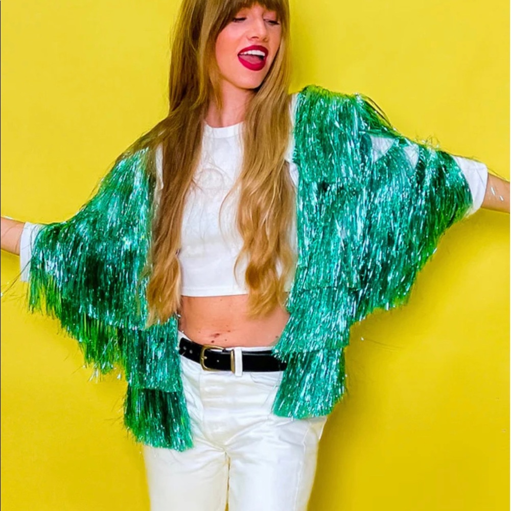 Fringe & Co mint green tinsel jacket